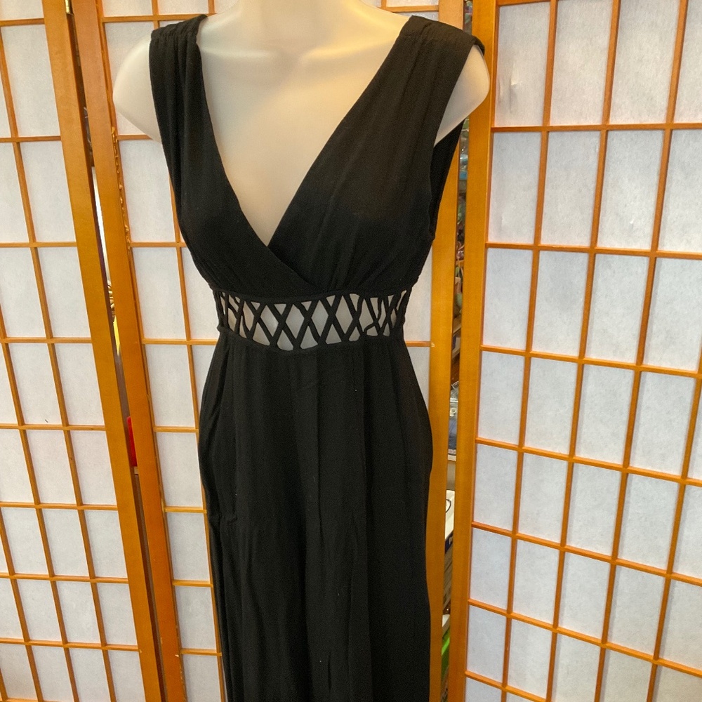 Petit black, peekaboo midriff, wide legged jumpsuit
